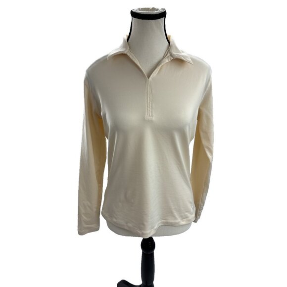Nike Tops - Nike Golf Womens Size M Beige Long Sleeve Polo Shirt Activewear Athletic Top
